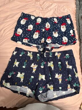 Old Navy Navy Blue Holiday Santa and Llama Pajama Shorts Set